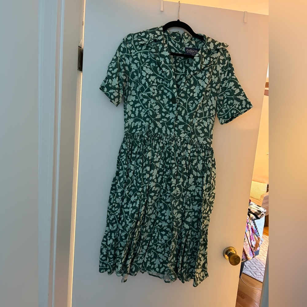 Collectif Green Leaves Skirtwaist Midi Dress UK12